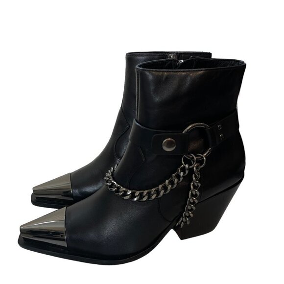 NWOB Dundas X Revolve Gigi Leather Metal Cap Toe Bootie Black Size 5.5 - Picture 3 of 12